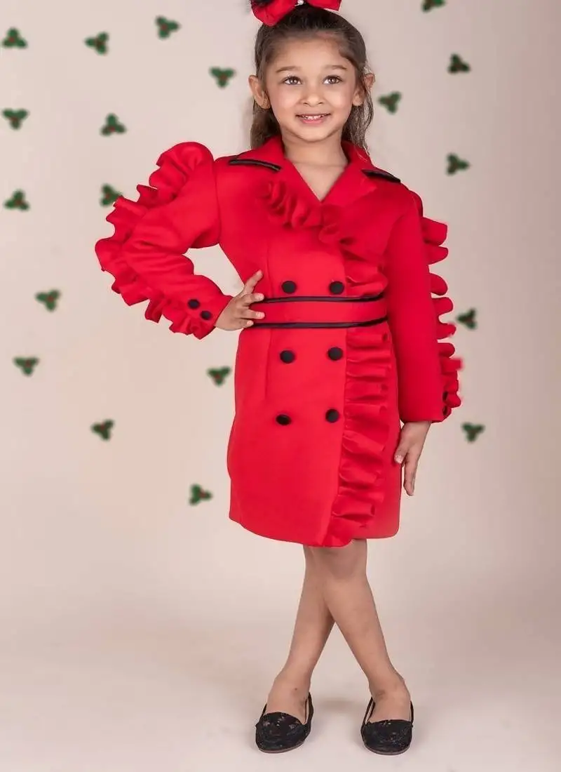 Red plain faux polyester dress