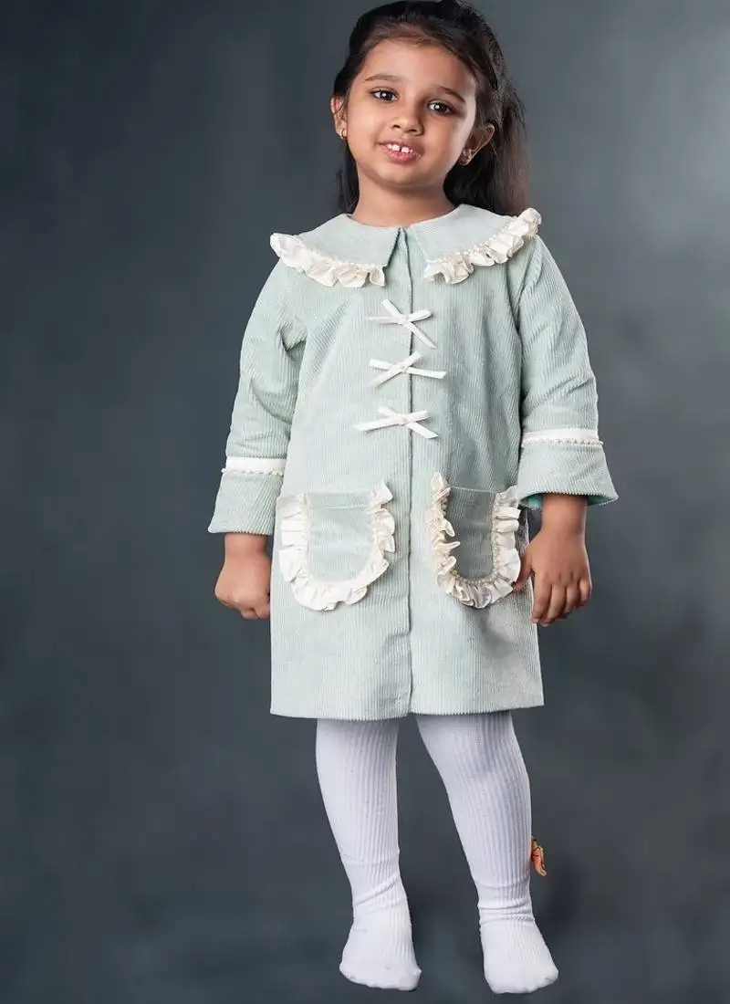 Mint green plain corduroy dress