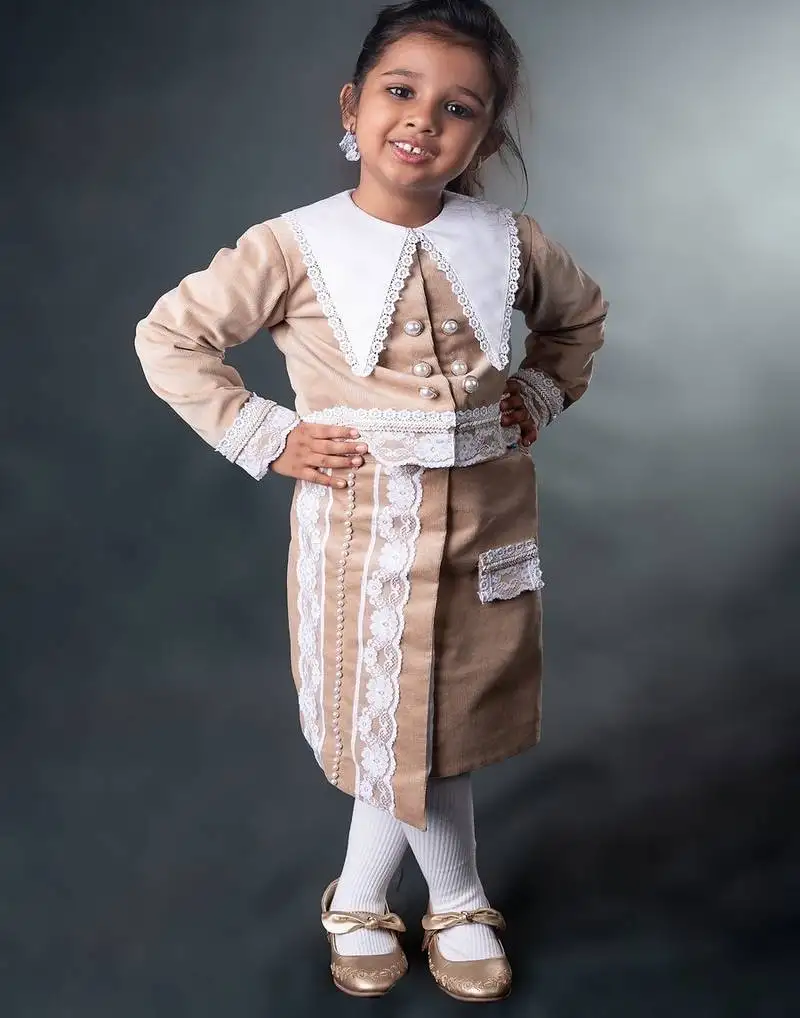 Beige embroidered corduroy co ord set