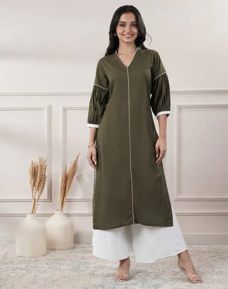 Women khakhi v - neck dress