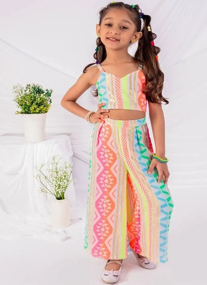 Multicolor printed faux polyester co ord set