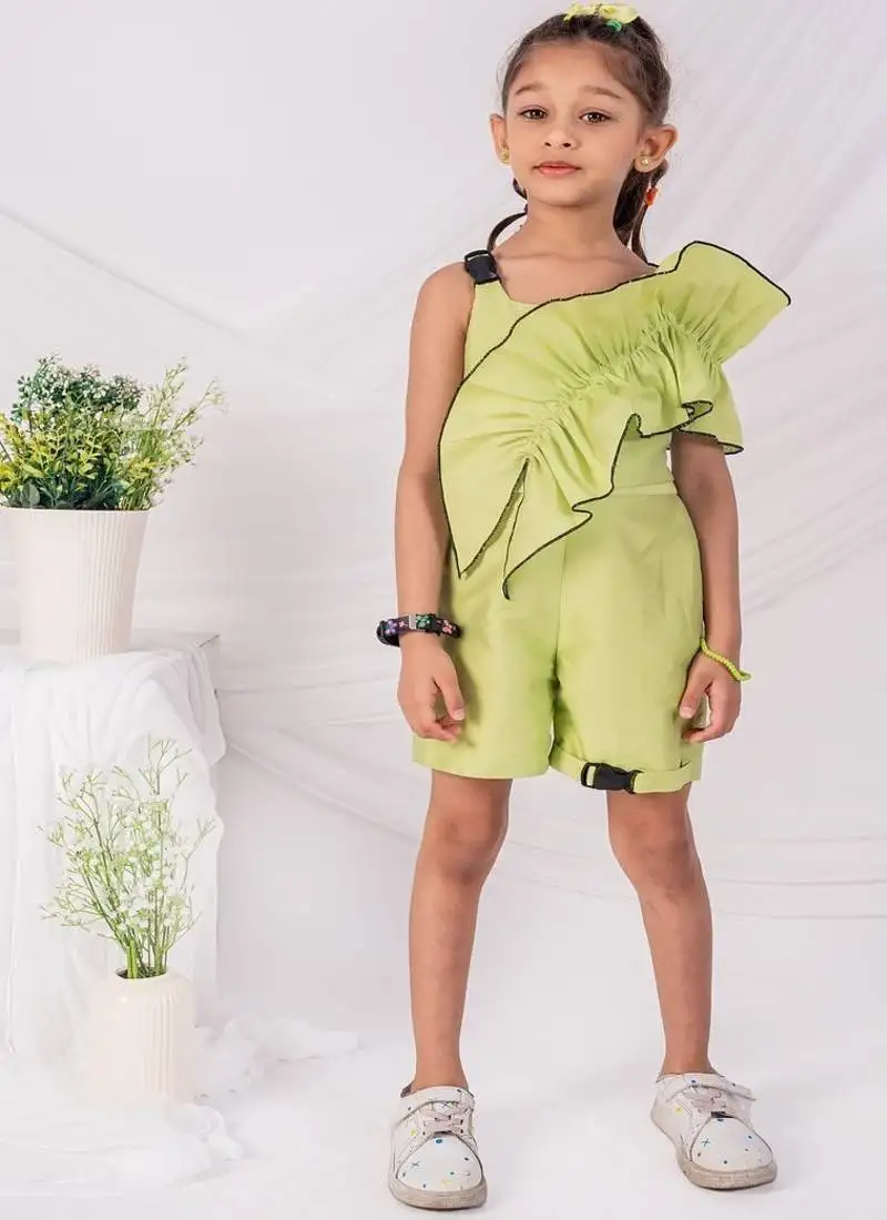 Green plain blended cotton co ord set