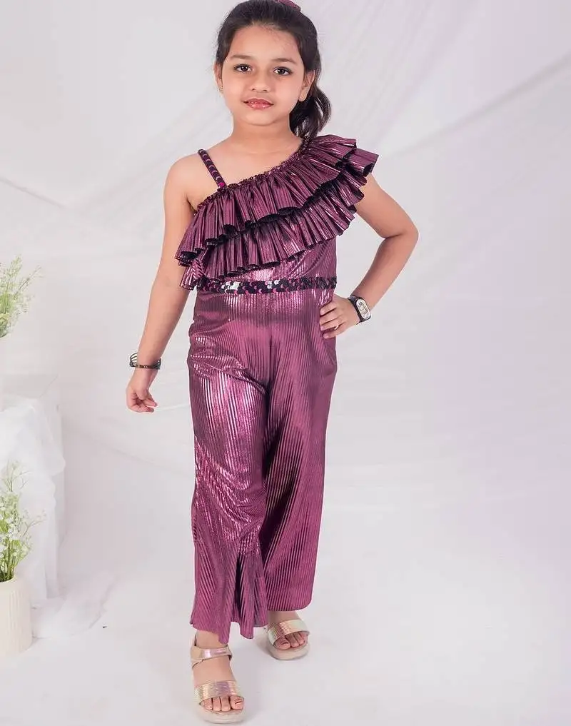 Purple plain net jumpsuit