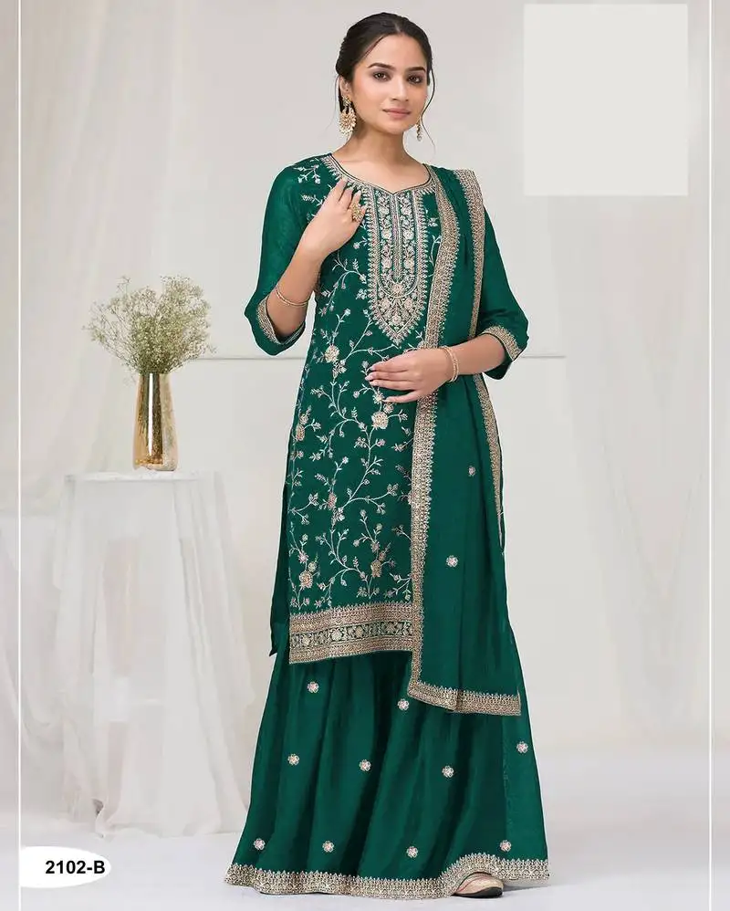 Peacock green silk semi stitched wedding suits