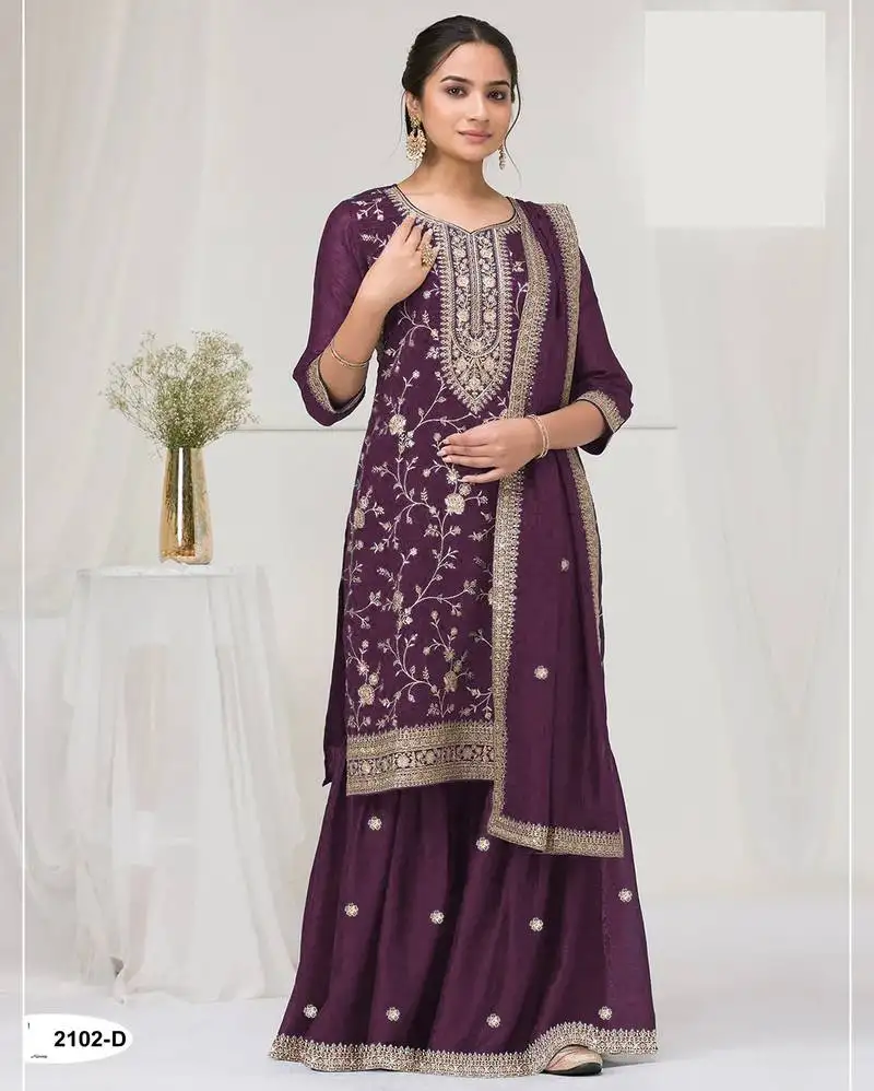 Wine silk semi stitched wedding suits