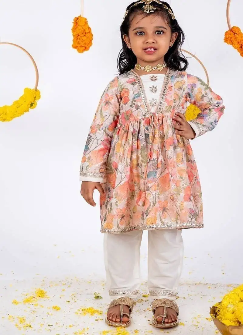 Multicolor embroidered cotton silk kurta pyjama