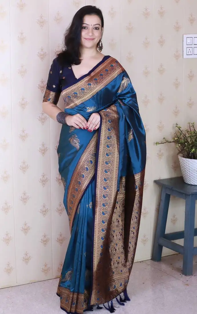 Soft silk banarasi peacock zari woven saree