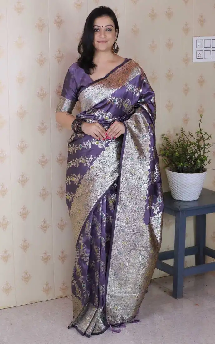 Soft silk banarasi jaal meenakari zari woven saree