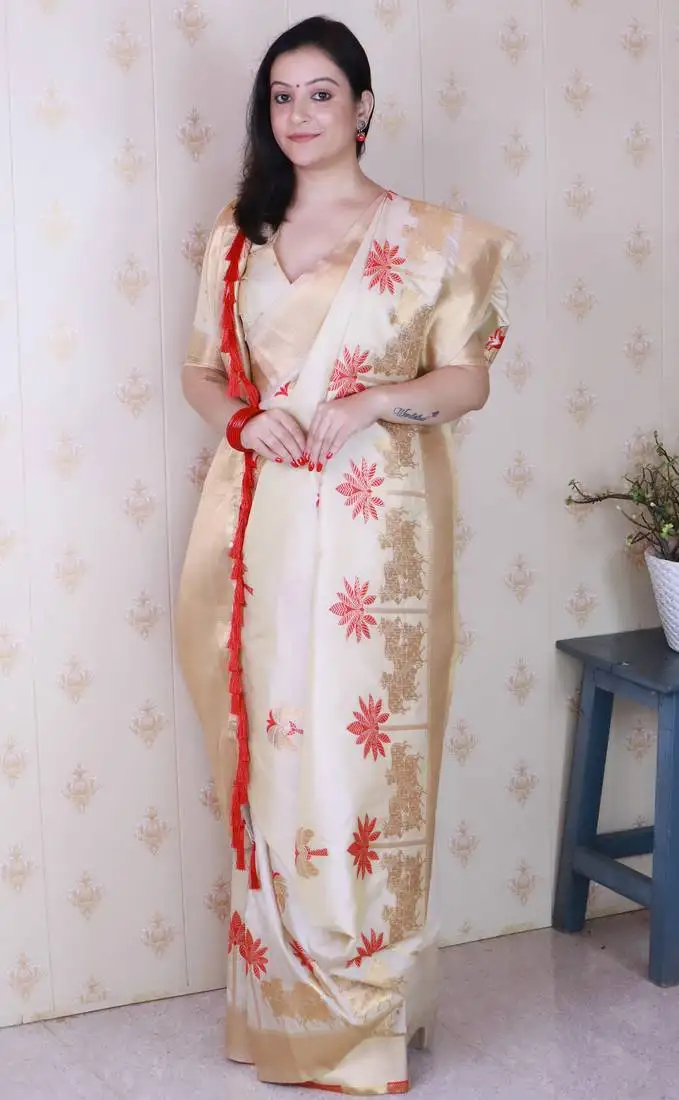 Soft silk saree with kamdhenu weaves zari woven saree