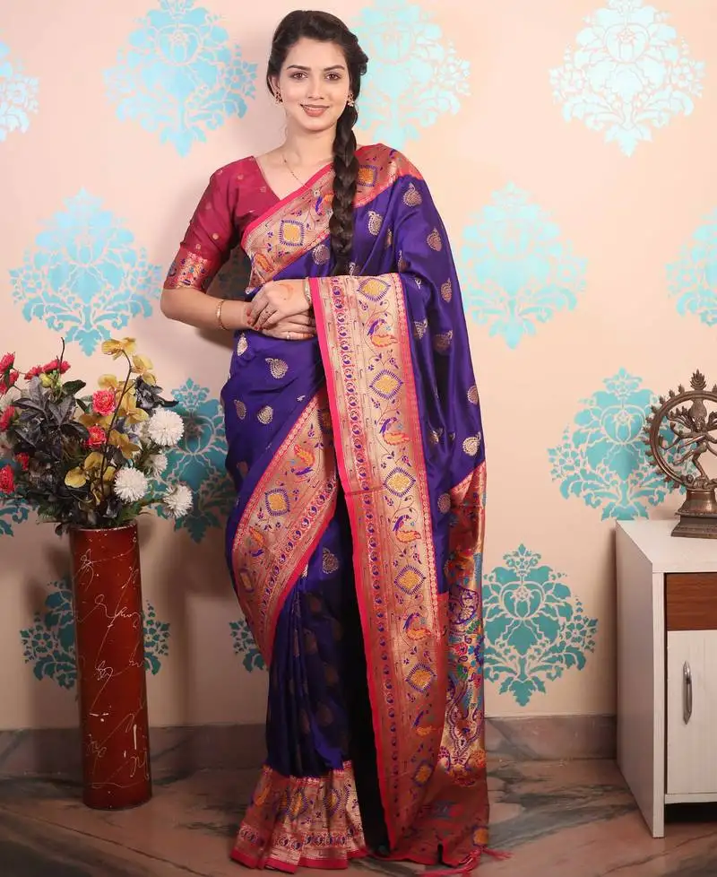 Zari woven peacock paithani silk saree