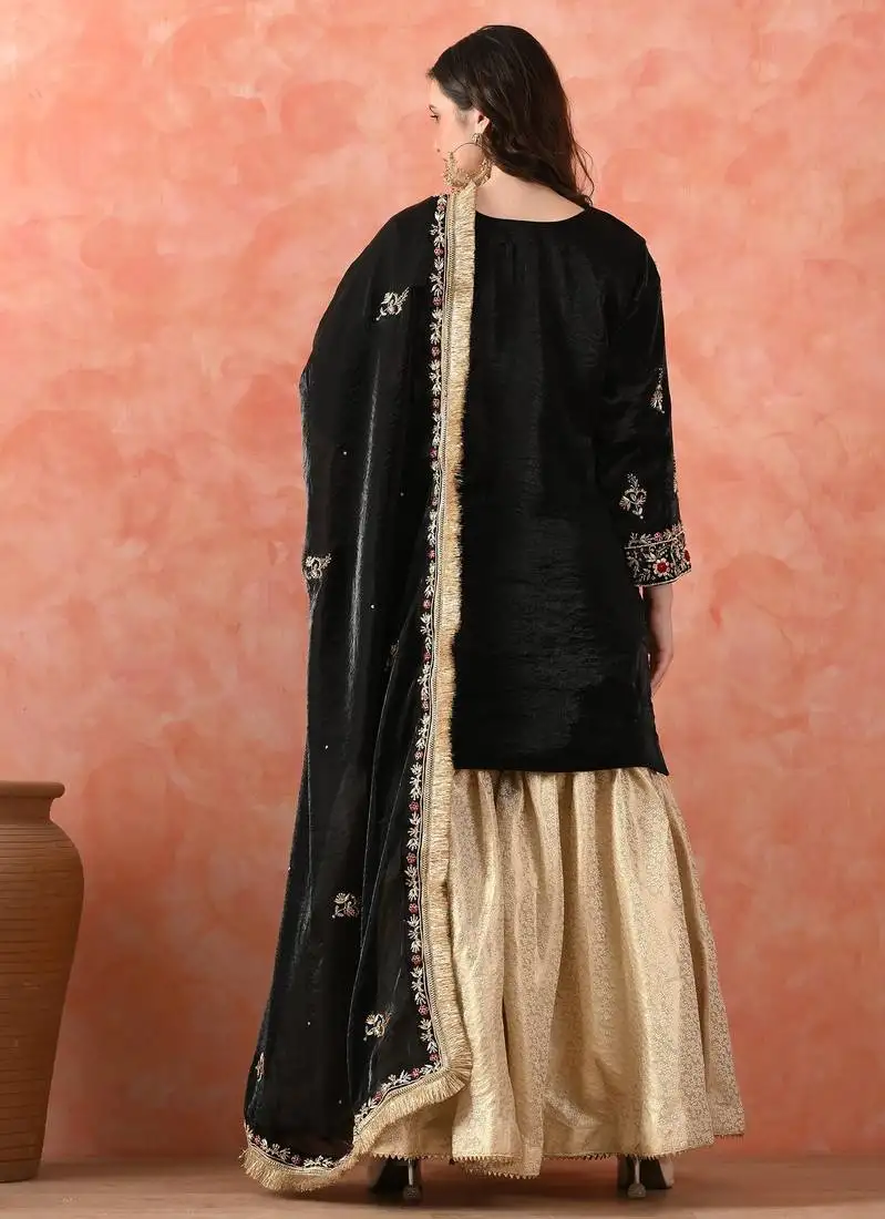 Black gharara set with zardozi & dabka work stitched