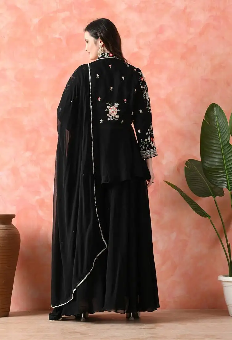 Black sharara set with thread & cutdana work stitched