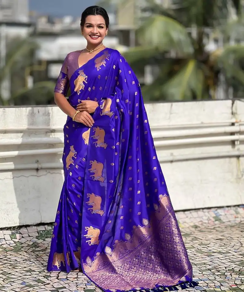 Soft silk dual zari woven saree with nandi border