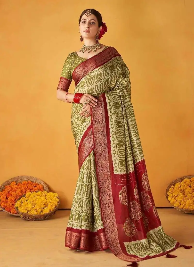 Women green kashmiri silk zari border work saree