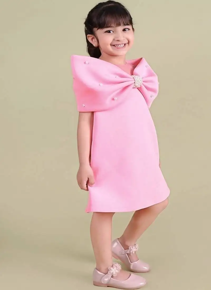 Pink plain faux polyester dress