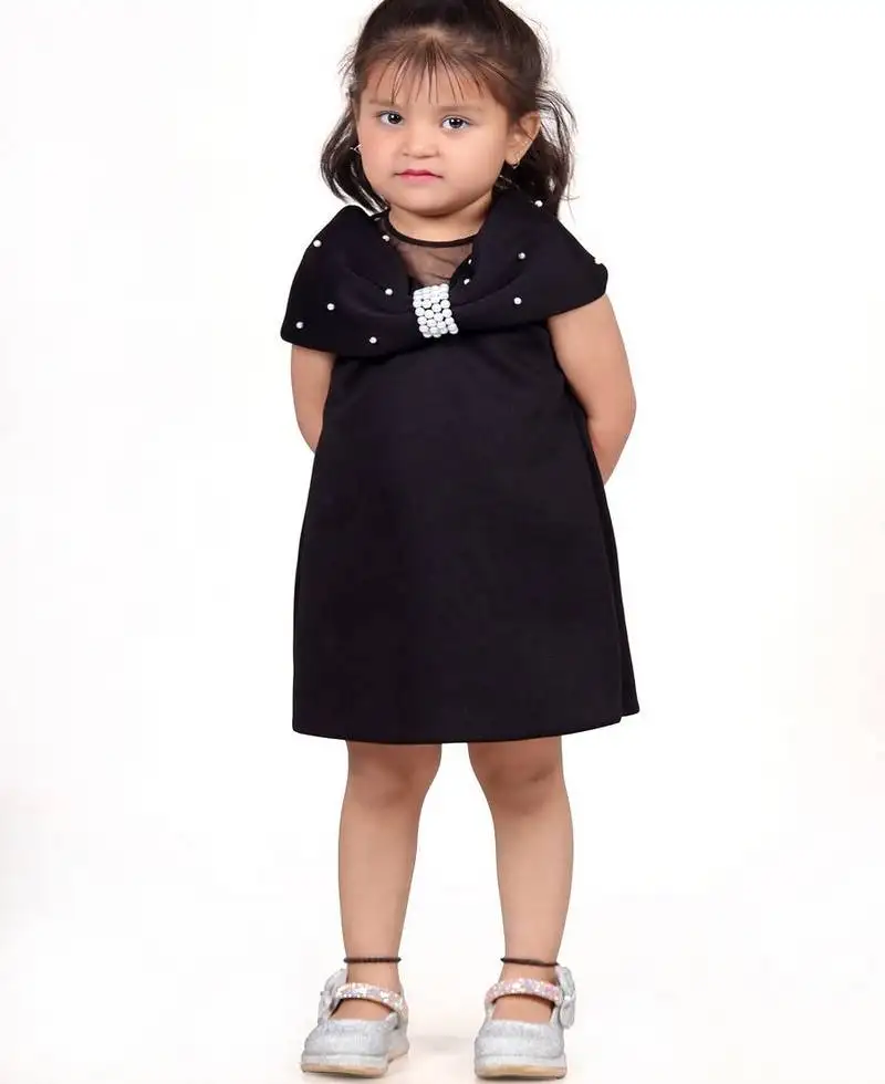 Black embroidered faux polyester dress