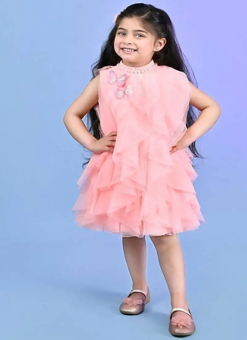 Peach plain net dress