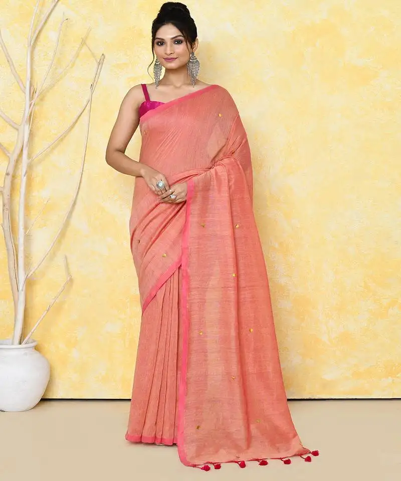 Peach cotton saree with running blouse