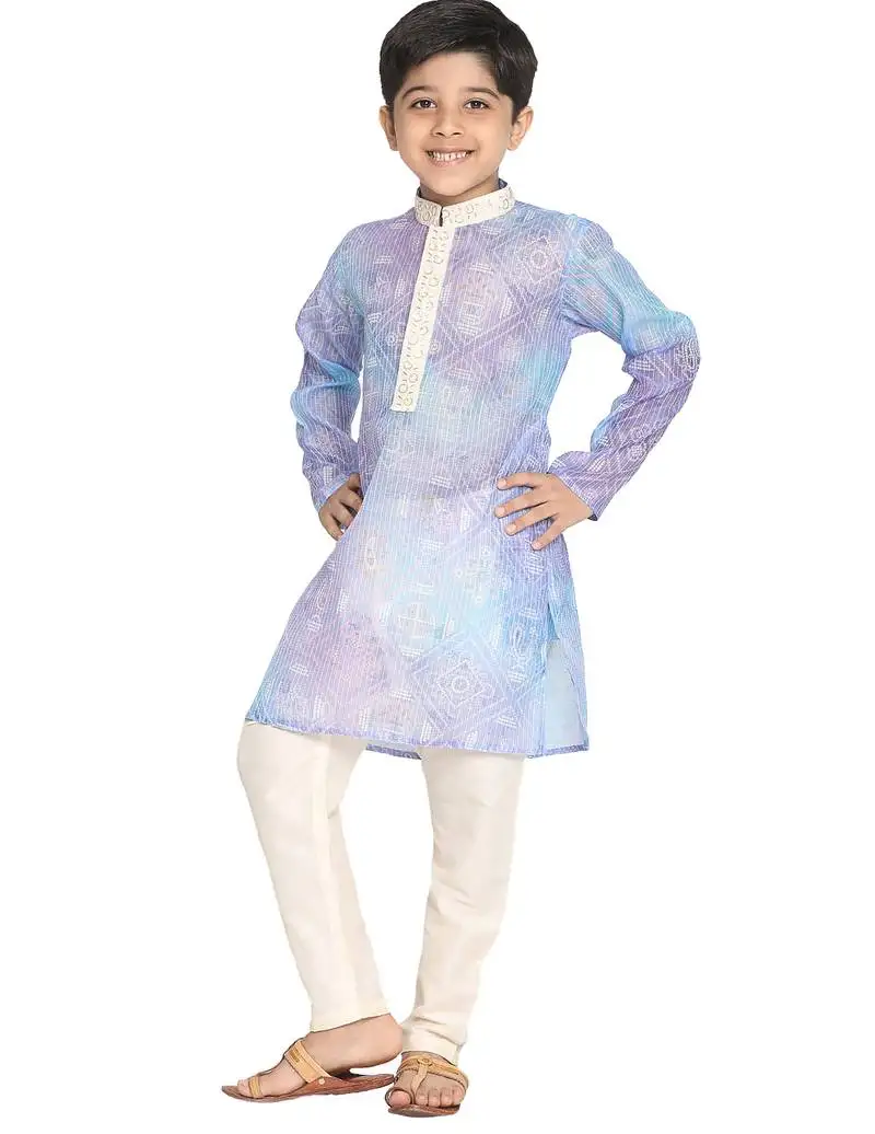 Boy's blue and cream kurta pyjama set