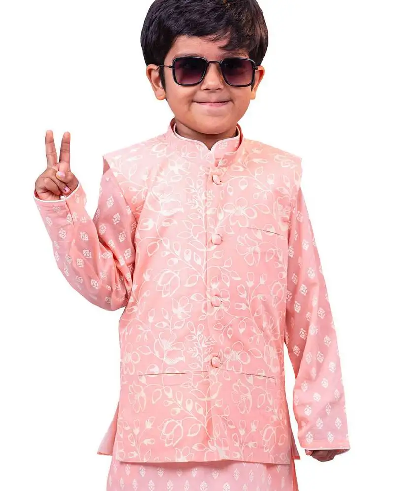 Boy's peach nehru jacket