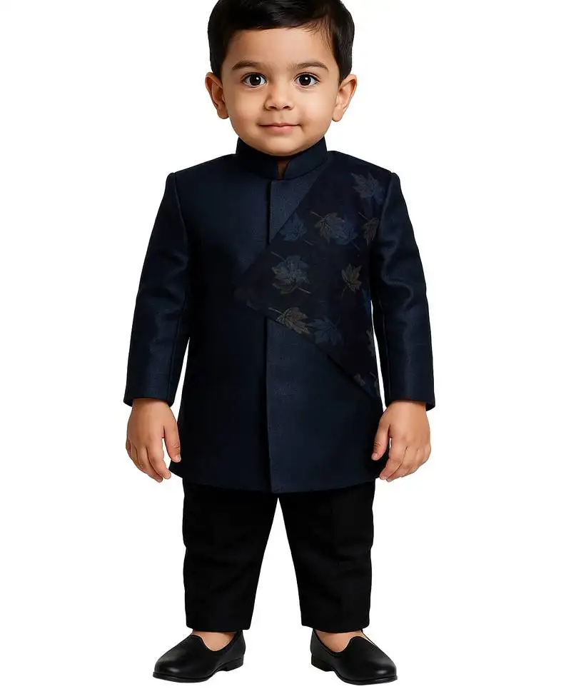 Boy's navy blue and black indowestern set