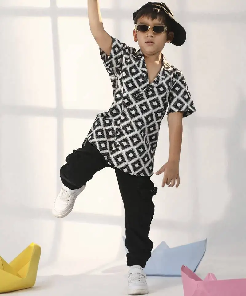 Boys' black ethnic shirt