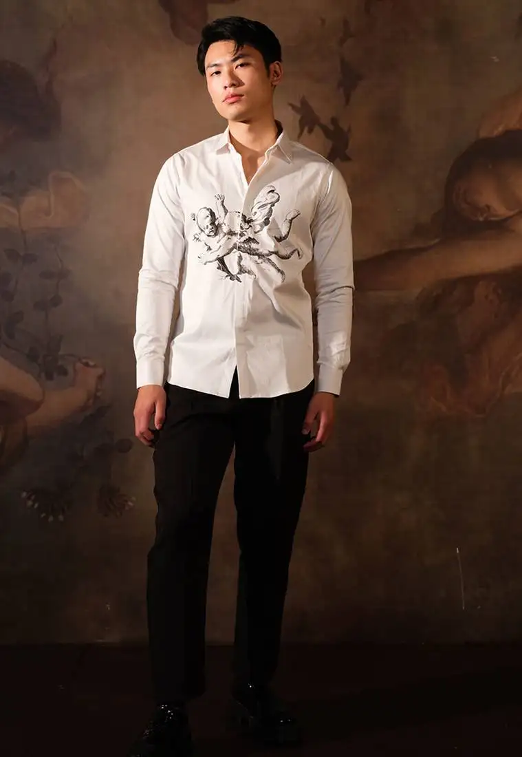 White printed crepe shirt