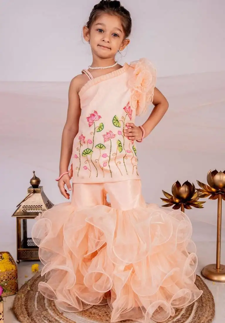 Orange embroidered cotton sharara