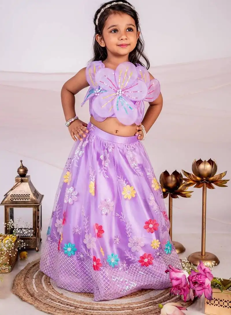 Purple embroidered cotton lehenga