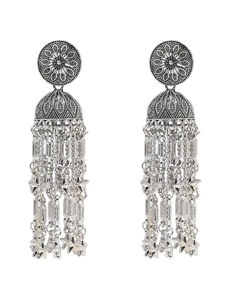 Ethnic silver oxidized indian wedding bollywood style boho jhumka earrings for women