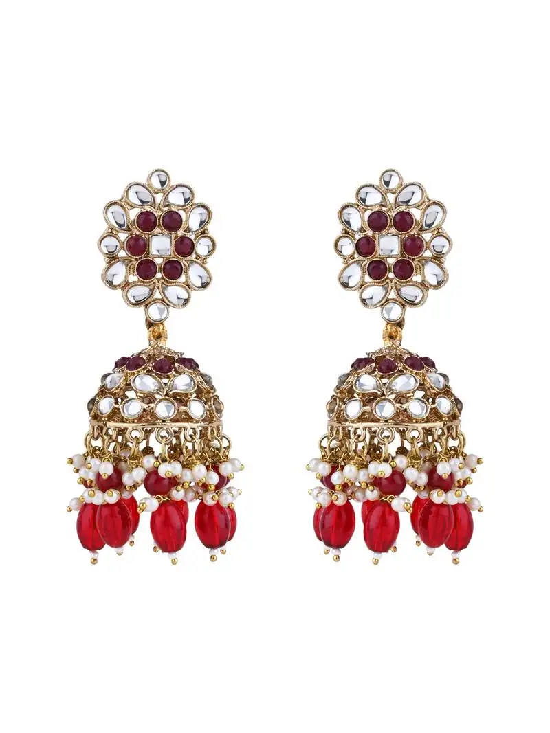 Indian wedding bollywood handcrafted kundan & pearl jhumka earrings for women