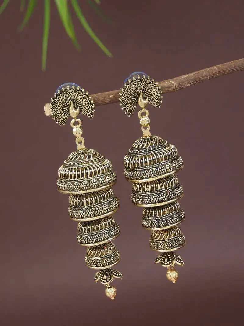 Indian wedding bollywood peacock multi layered jhumka earrings for women