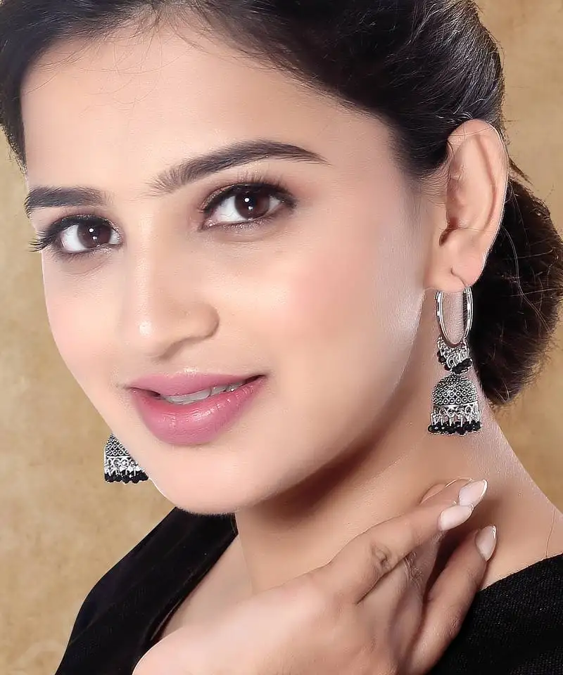 Ethnic silver oxidized indian wedding bollywood style jhumka earrings for women