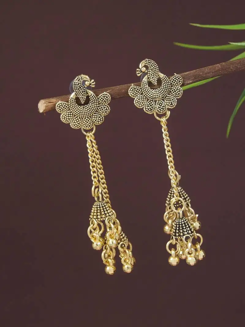Ethnic indian wedding bollywood peacock design ghungroo earrings for women