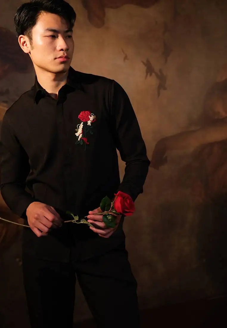 Black embroidered crepe shirt