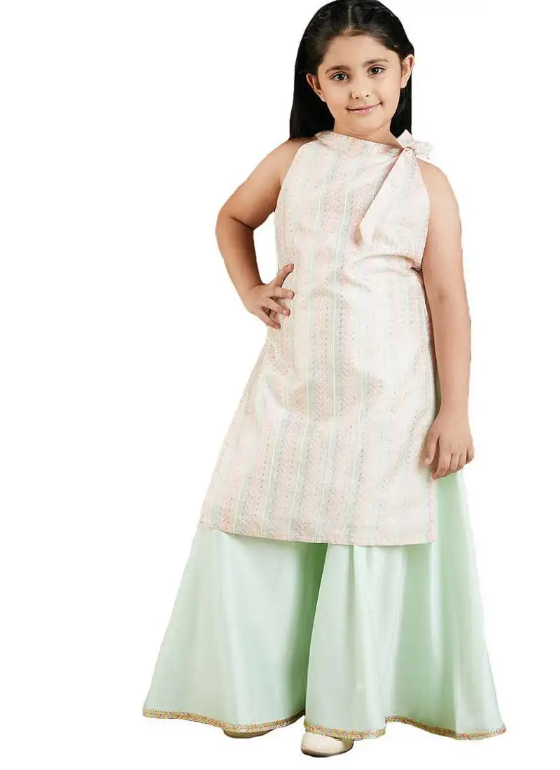 Girls' mint green kurta and palazzo set