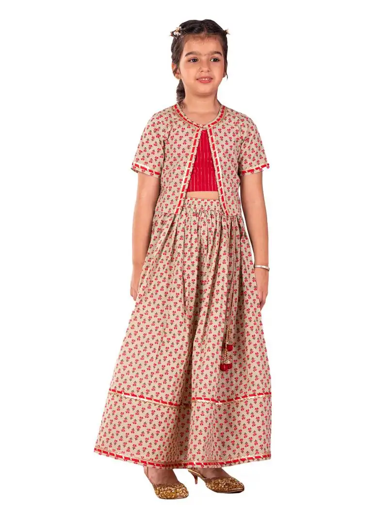 Girls' mint green and red lehenga set