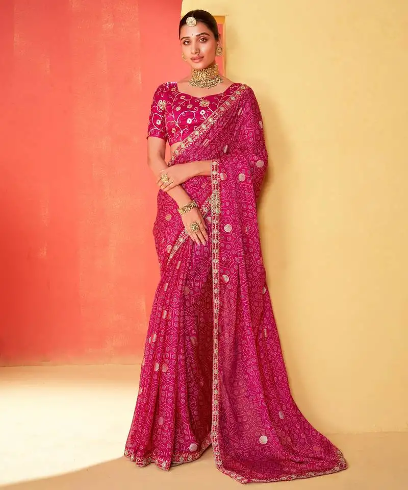 Shaded multi color faux chiffon silver zari border work saree