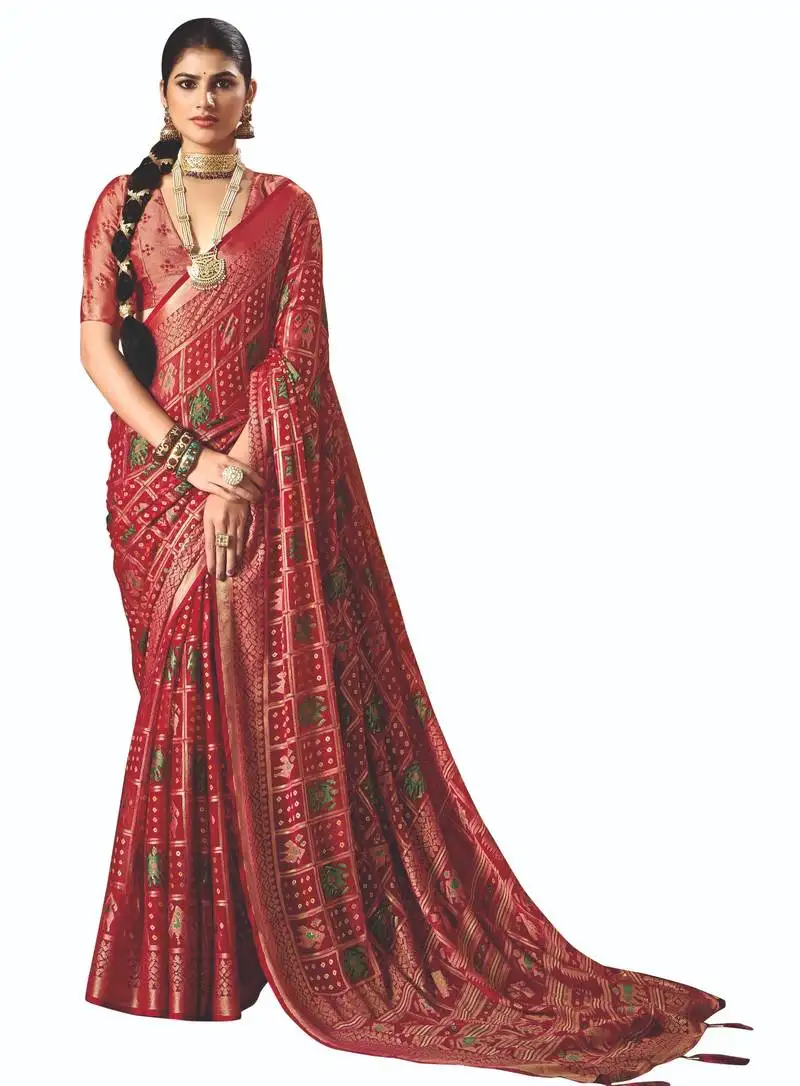 Red brasso border work saree