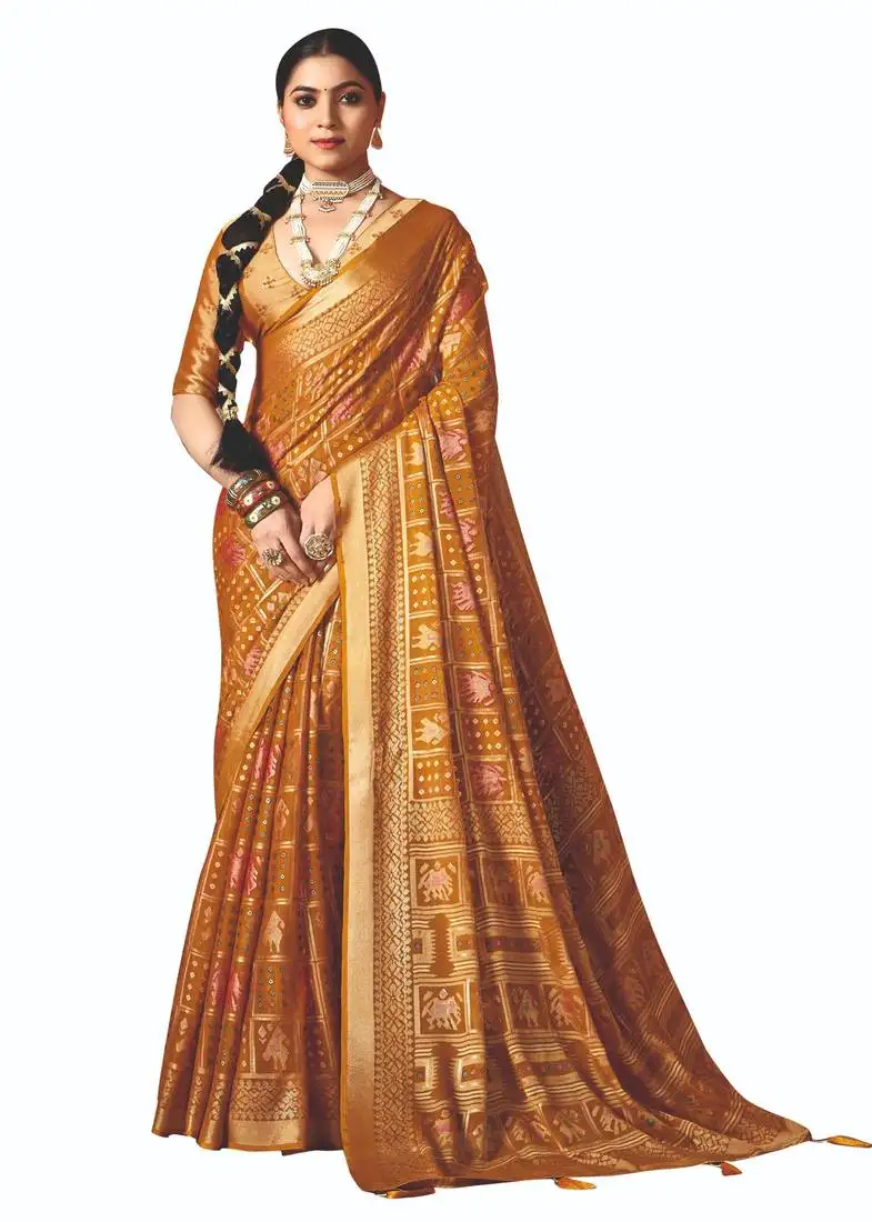 Yellow brasso border work saree