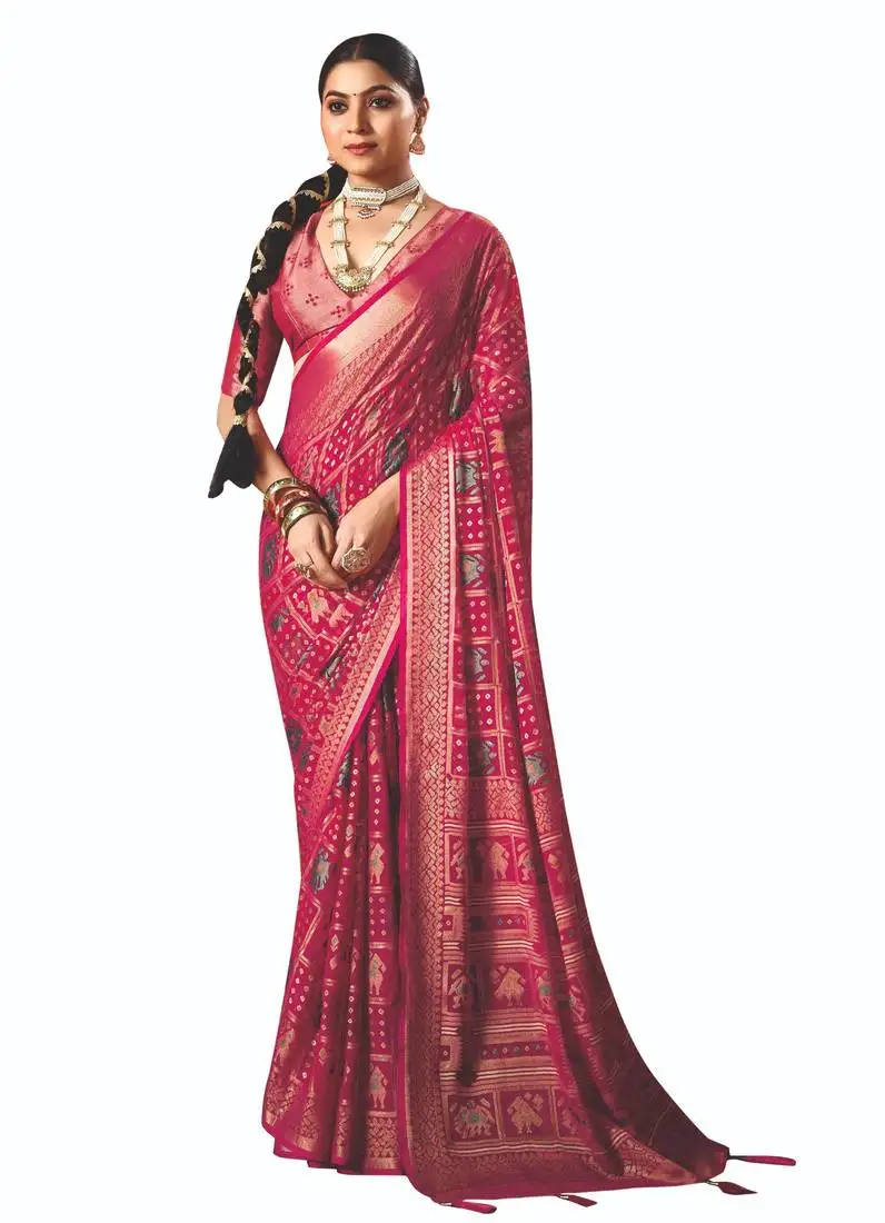 Pink brasso border work saree