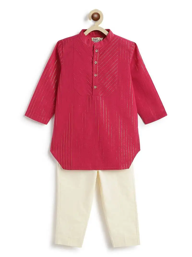 Pink plain cotton kurta set