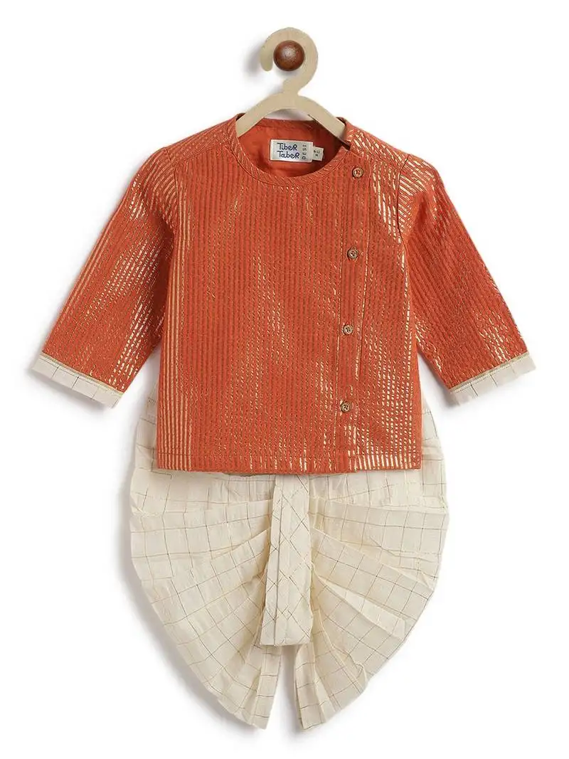 Orange plain cotton kurta set