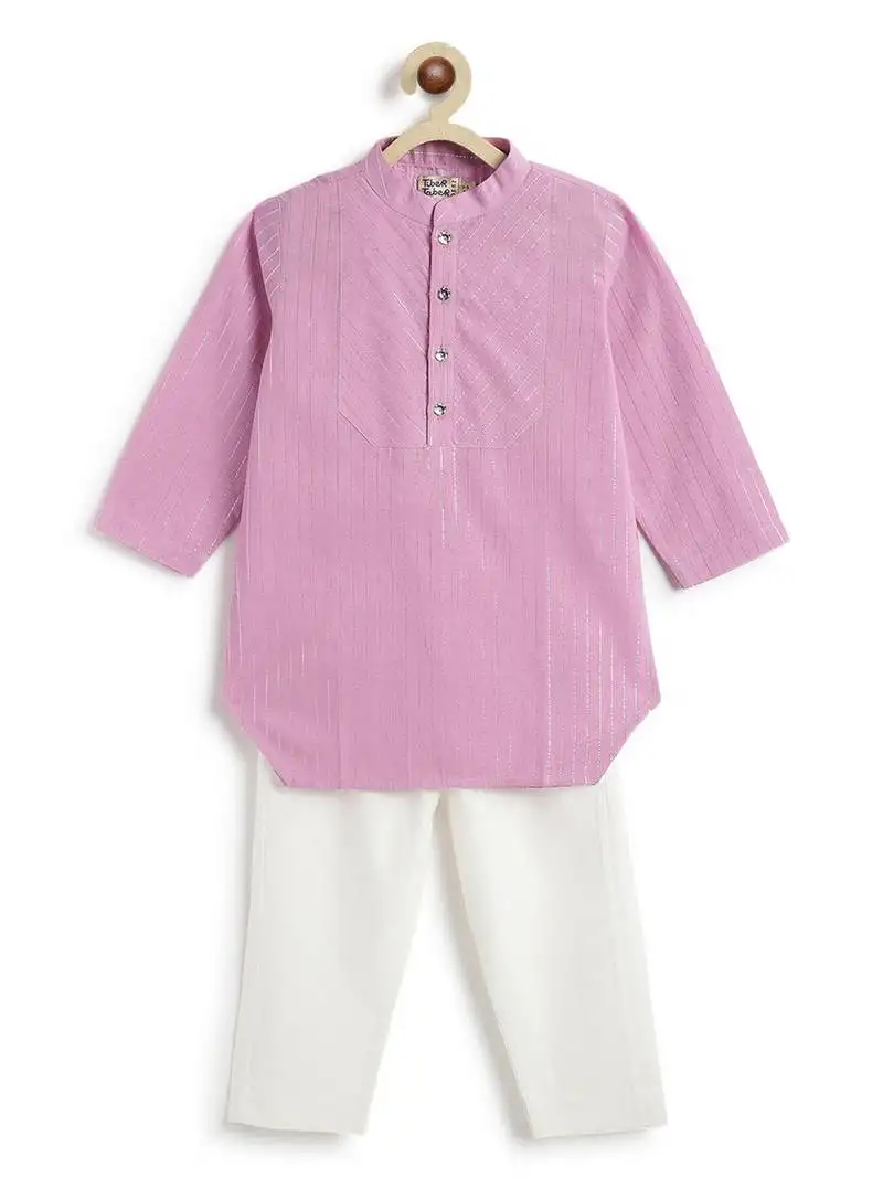 Purple plain cotton kurta set