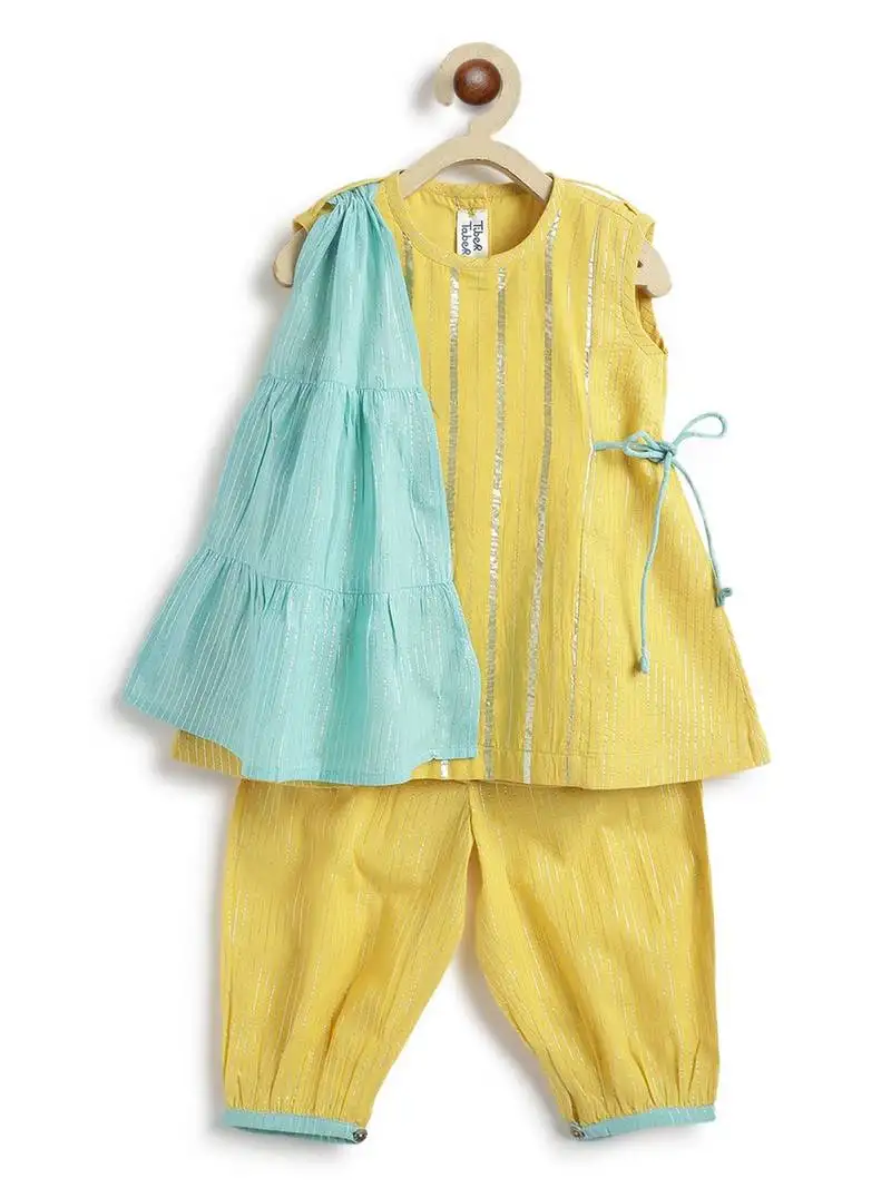 Yellow plain cotton kurta set
