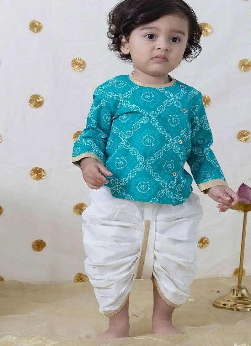 Blue printed cotton kurta set