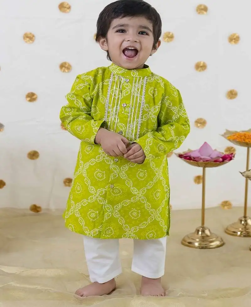 Green printed cotton kurta set