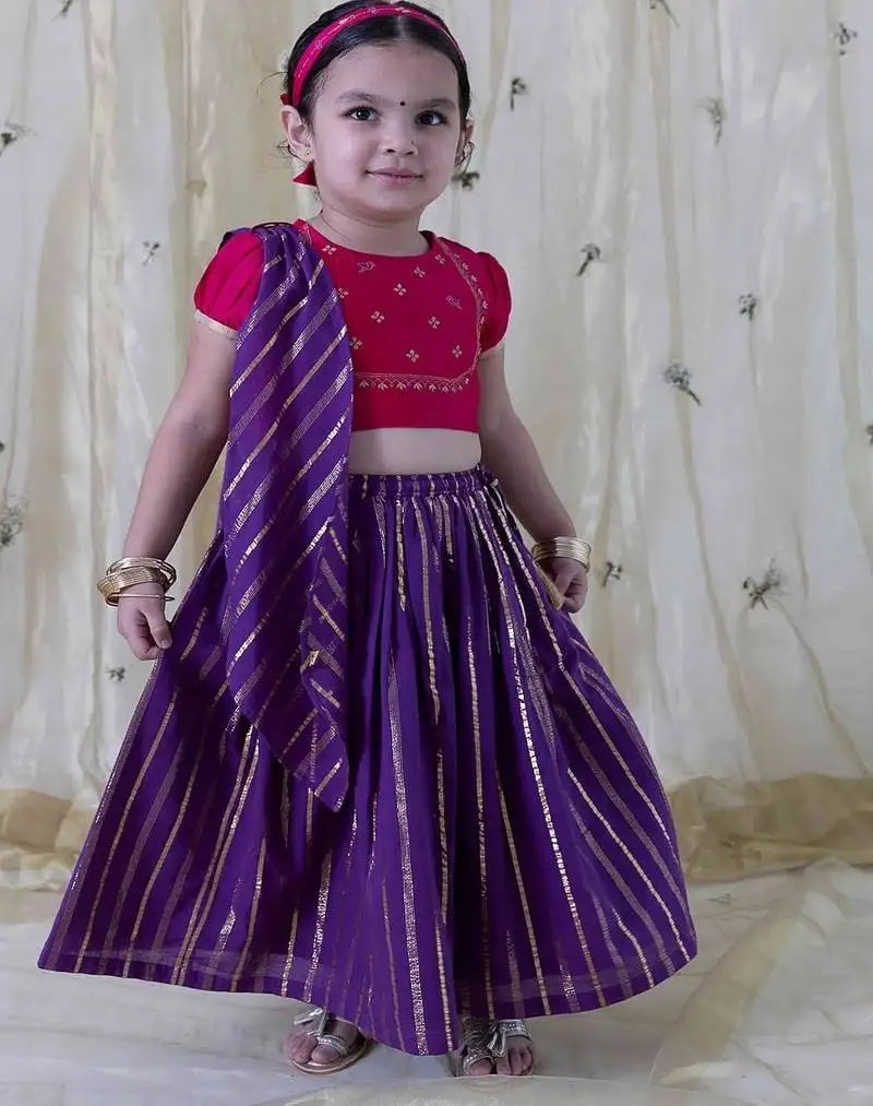 Purple plain cotton lehenga