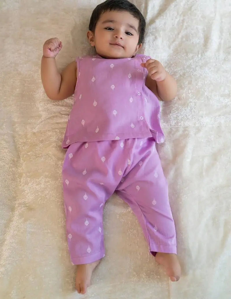 Purple embroidered cotton jhabla set