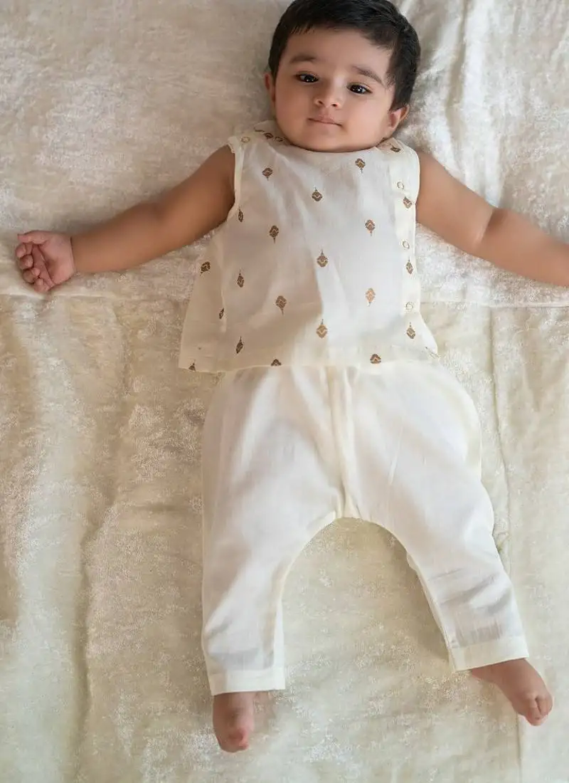 Cream embroidered cotton jhabla set